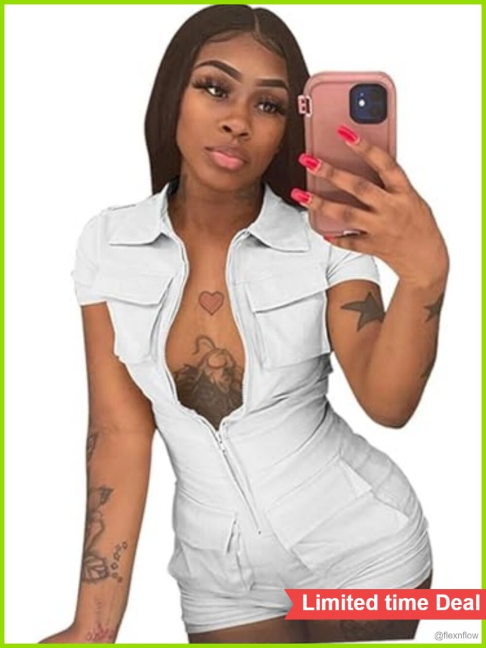 Spandex Bodycon Romper Sexy Zip Up Short Sleeve Jumpsuit Slim Fit Clubwear